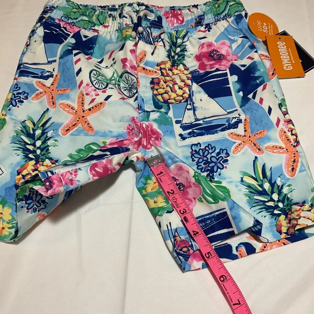 Gymboree Boys Size 7 Tropical Swim White Blue Trunks NWT Beach Splish-Splash
